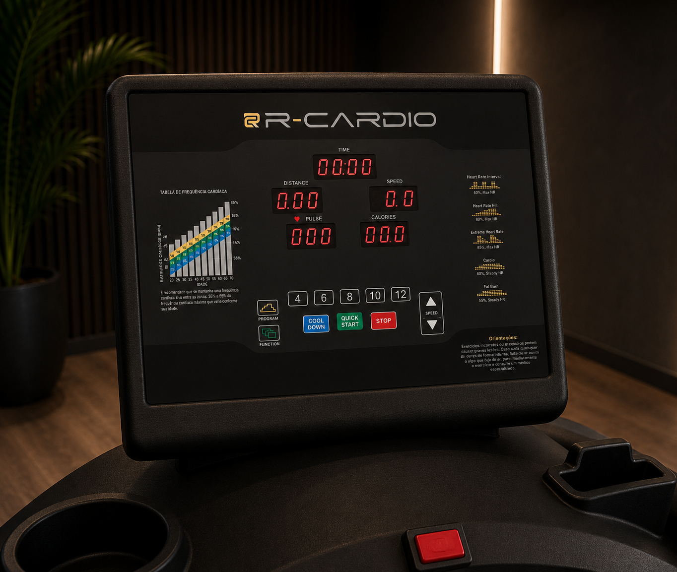 Esteira profissional R-Cardio Standard, vista detalhada