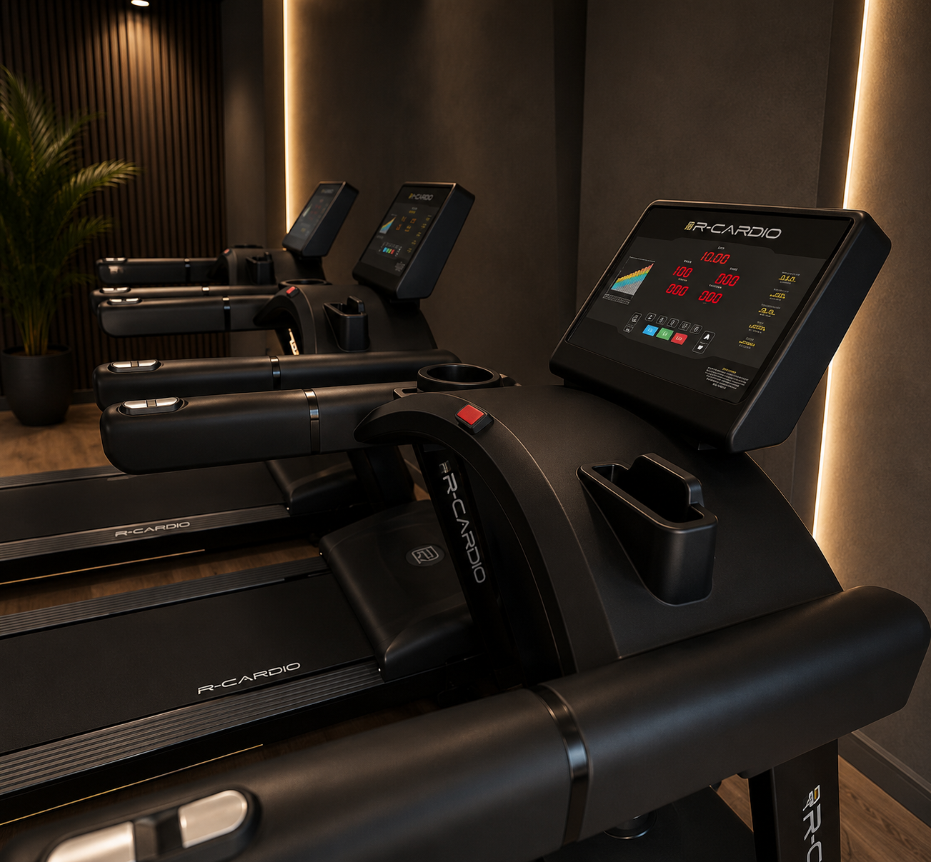 Detalhe da esteira profissional R-Cardio Standard