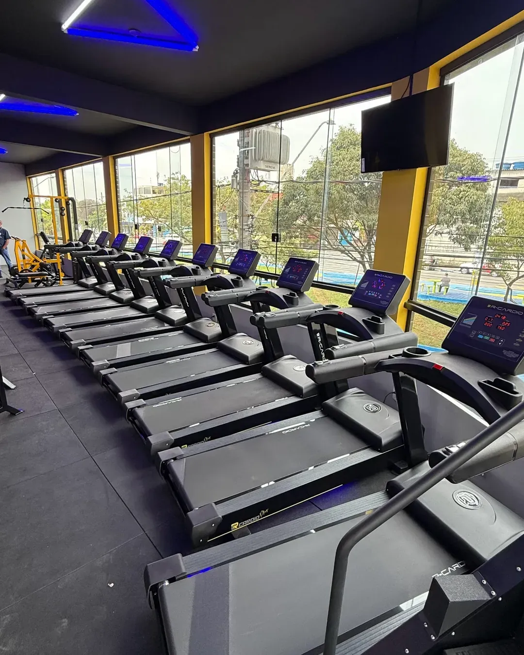 Esteiras profissionais R‑Cardio em academia de alto fluxo
