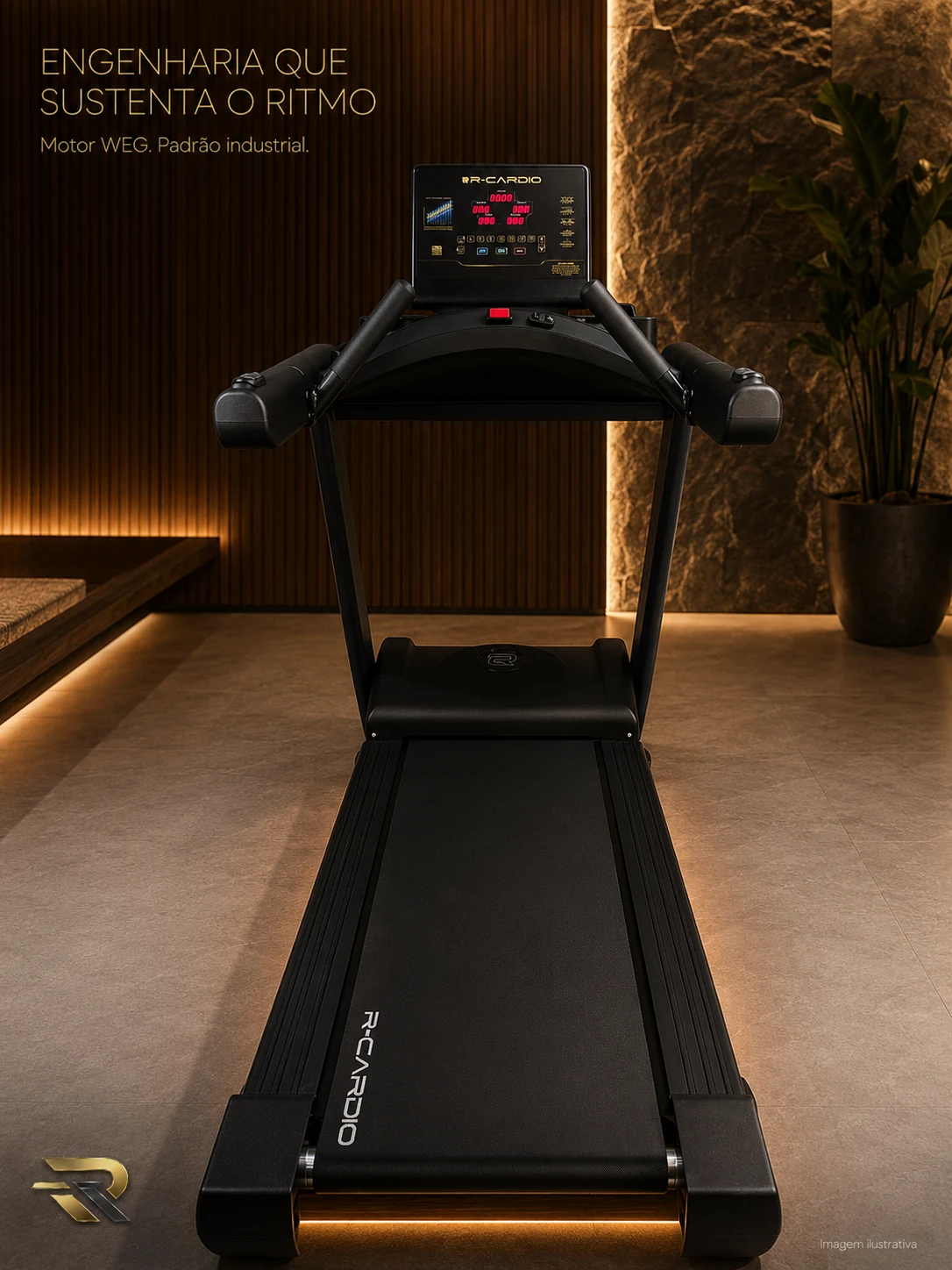 Esteira elétrica profissional com motor WEG Esteira elétrica profissional R-Cardio com motor WEG e padrão industrial